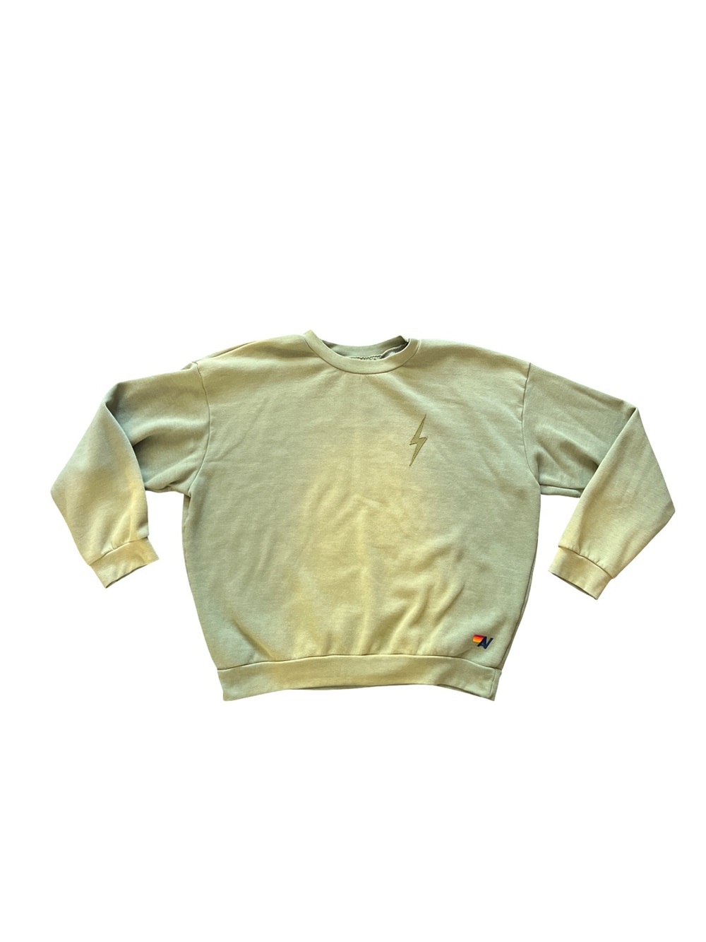 Aviator Nation Light Sage Crewneck Sweatshirt with Lightning Bolt